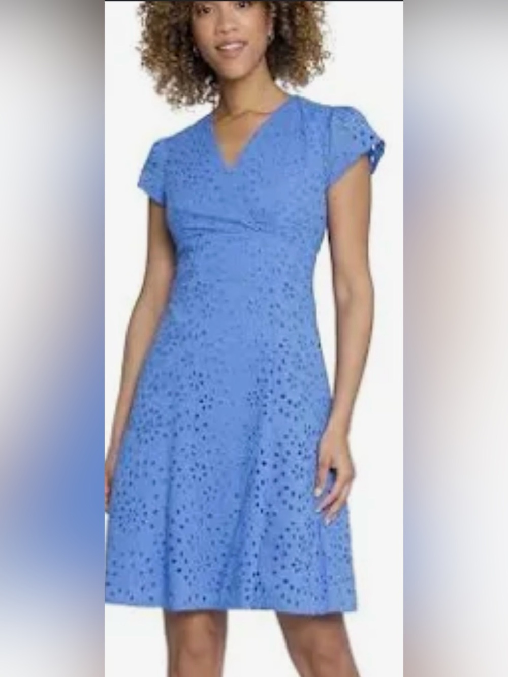Maggy London Marinar blue Eyelet V-Neck Fit & Flare Dress size 12-NWT